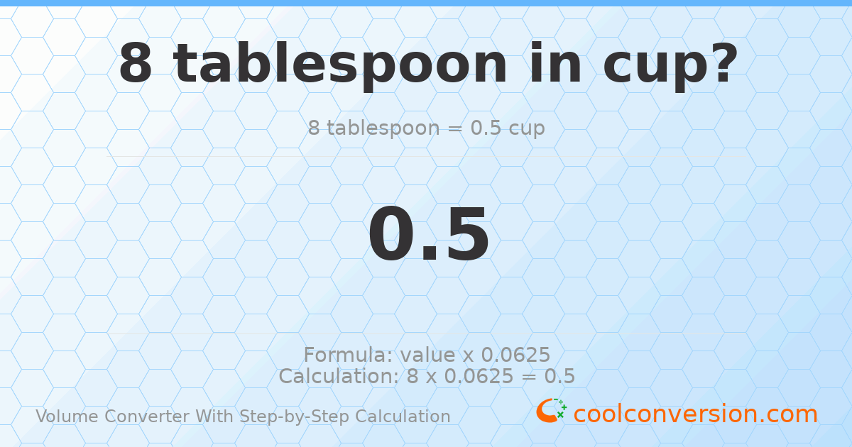 8 Tablespoons = 0.5 cups
