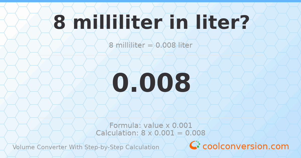 8 milliliters = 0.008 liters