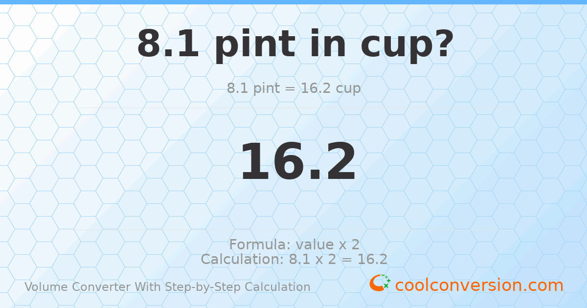 8.1 pints = 16.2 cups