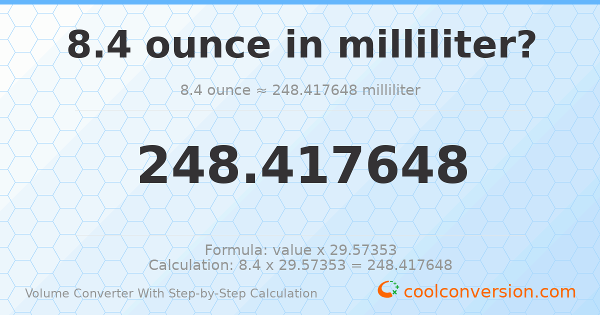 8.4 ounces = 248.418 milliliters