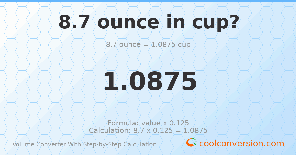 8.7 ounces = 1.0875 cups