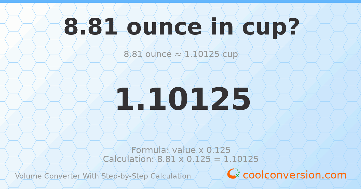 8.81 ounces = 1.10125 cups