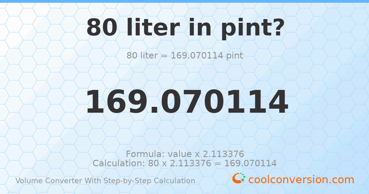 80 liters = 169.07 pints