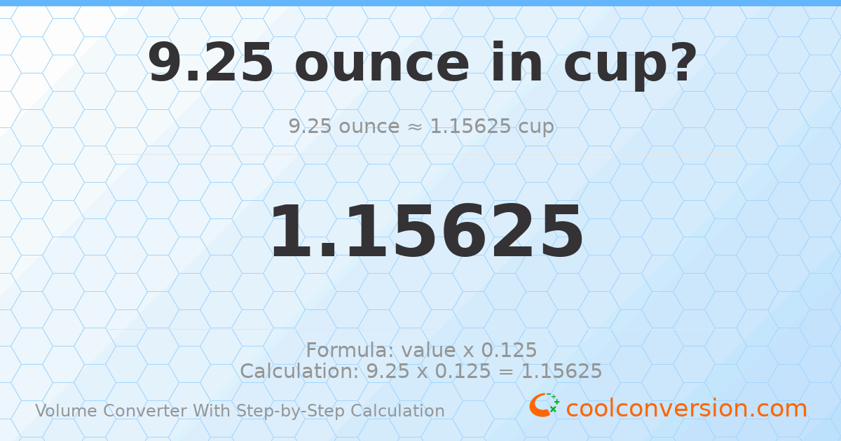 9.25 ounces = 1.15625 cups