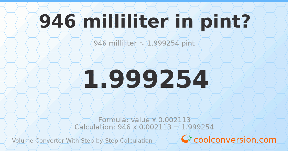 946 milliliters = 1.99925 pints
