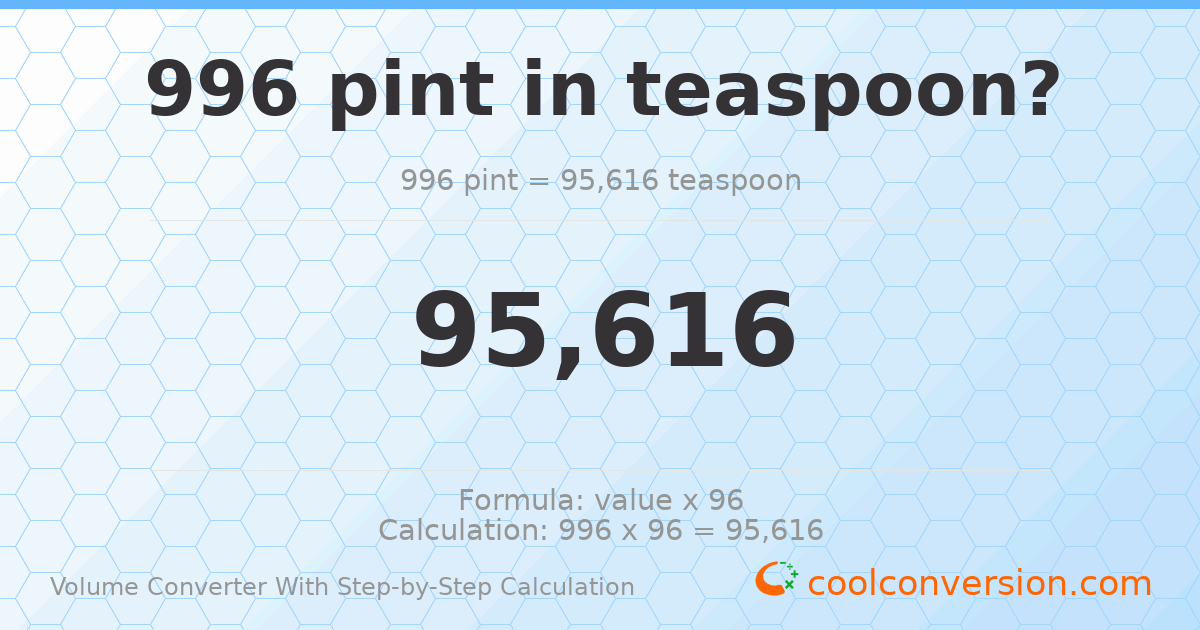 996 pints = 95616 Teaspoons