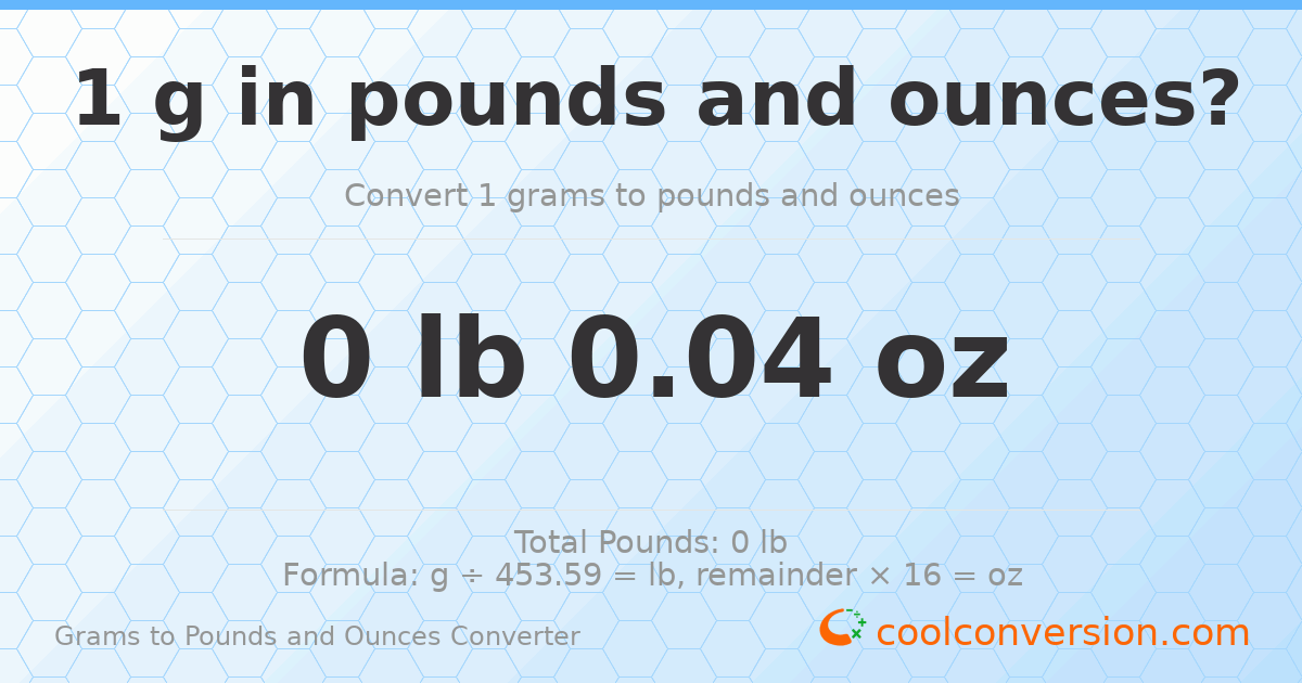 1 g to lb and oz — 1 g = 0 lb 0.04 oz