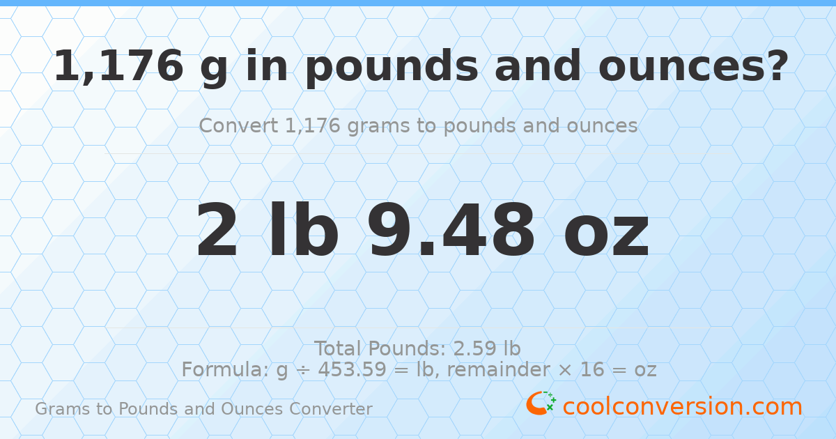 1176 g to lb and oz — 1176 g = 2 lb 9.48 oz