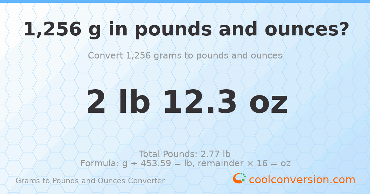 1256 g to lb and oz — 1256 g = 2 lb 12.3 oz