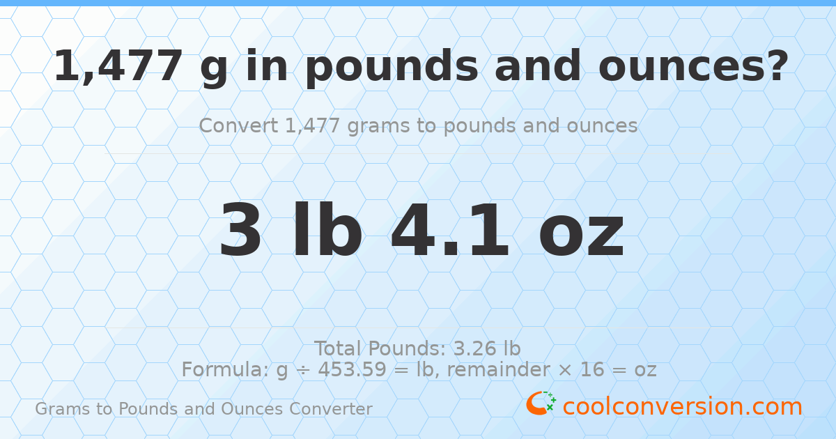 1477 g to lb and oz — 1477 g = 3 lb 4.1 oz