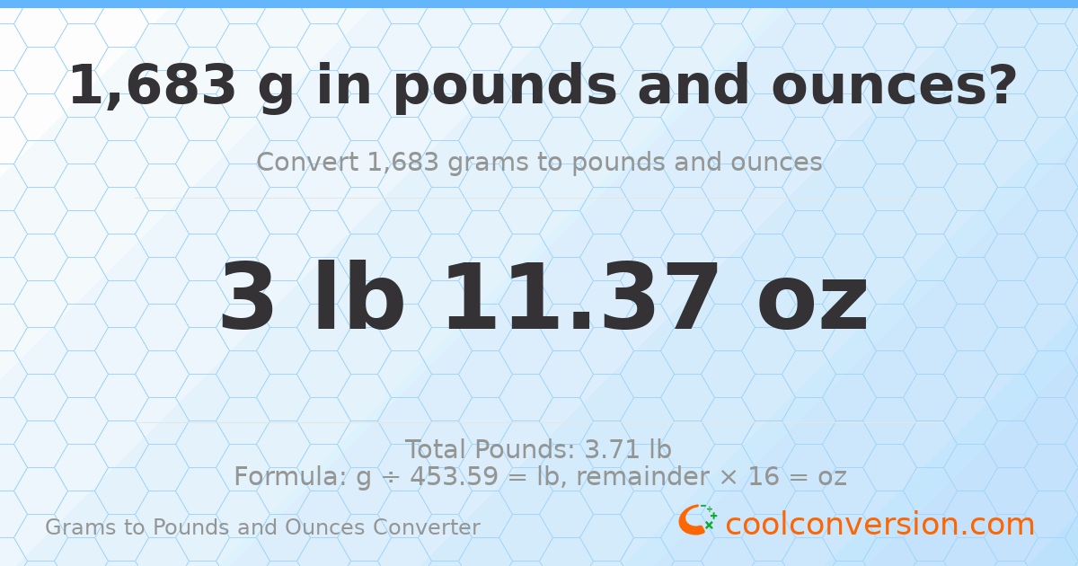 1683 g to lb and oz — 1683 g = 3 lb 11.37 oz