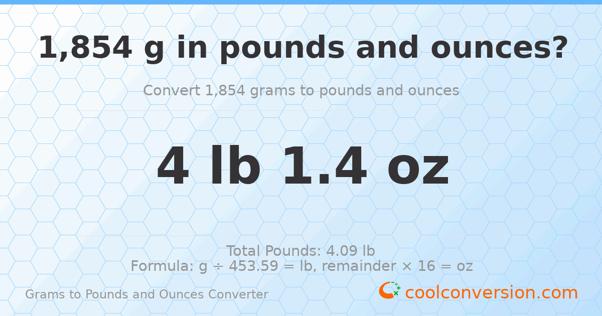 1854 g to lb and oz — 1854 g = 4 lb 1.4 oz