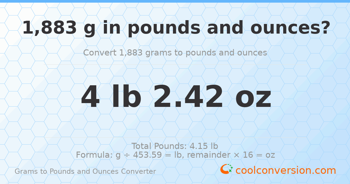 1883 g to lb and oz — 1883 g = 4 lb 2.42 oz