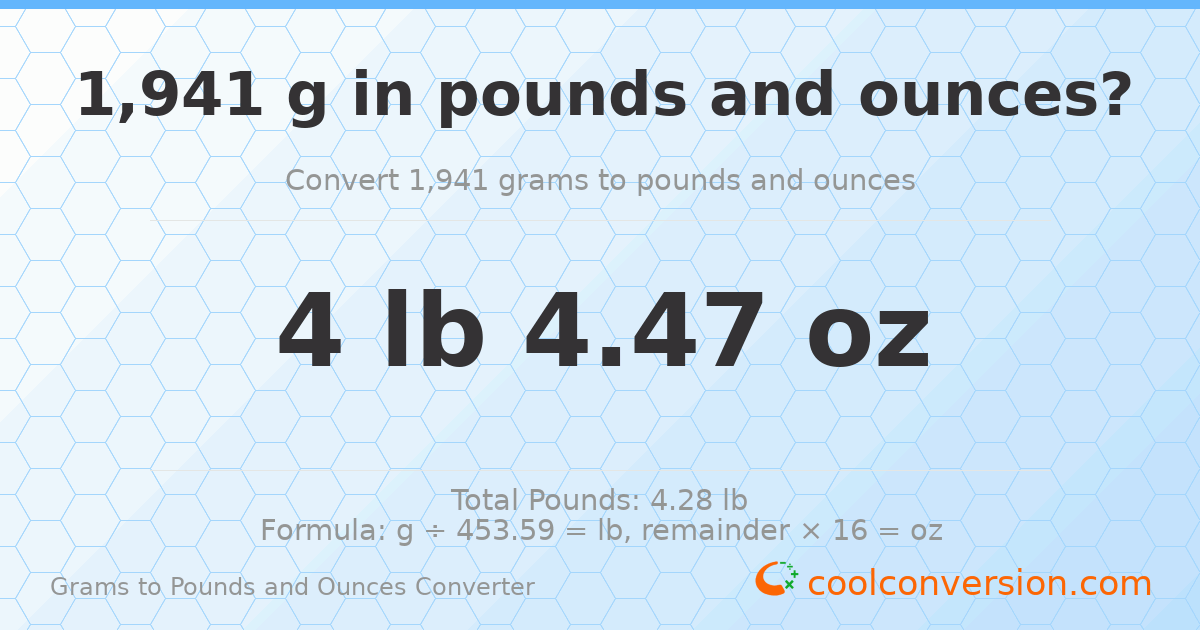 1941 g to lb and oz — 1941 g = 4 lb 4.47 oz
