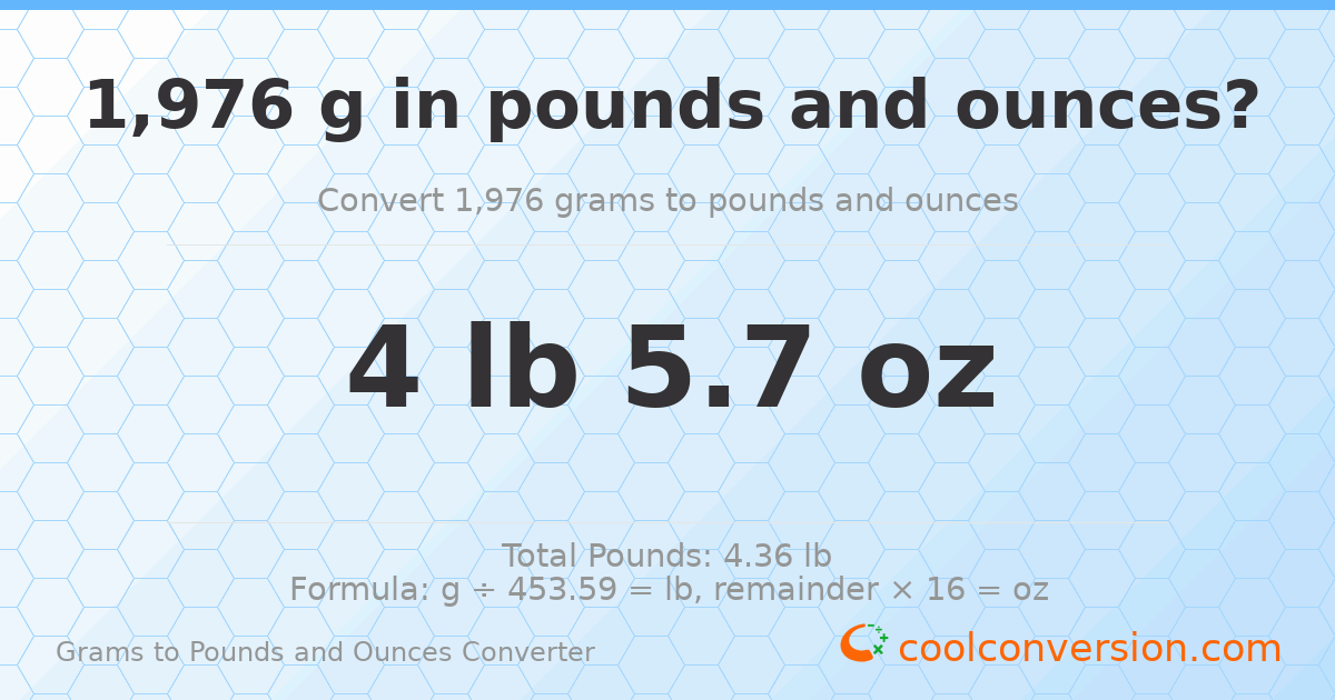 1976 g to lb and oz — 1976 g = 4 lb 5.7 oz