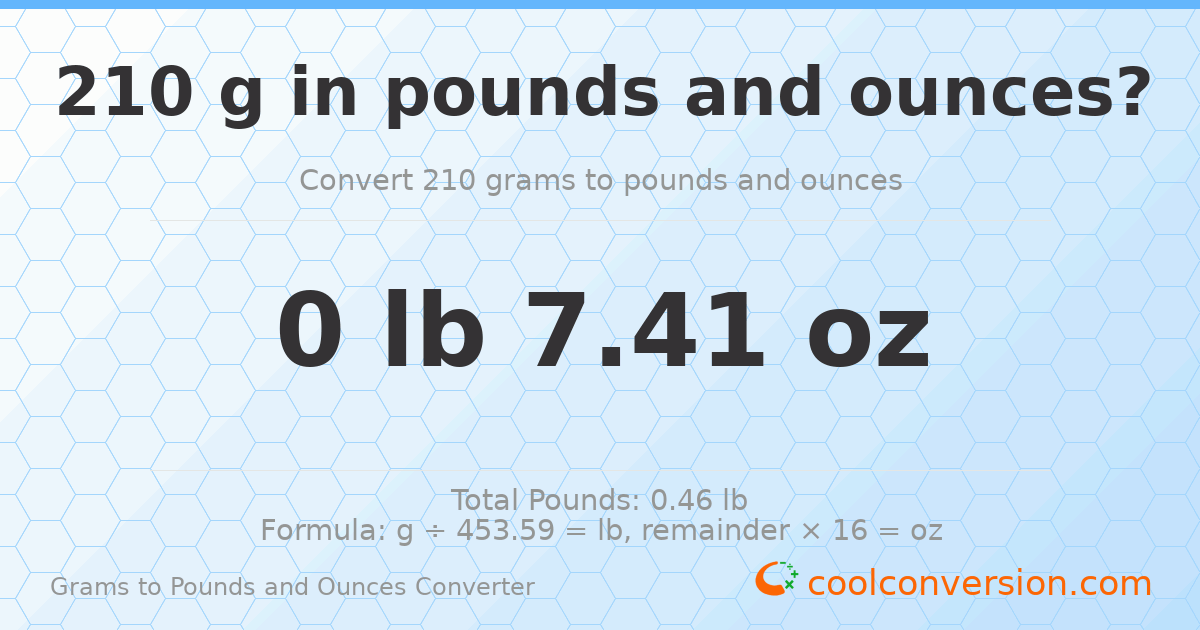 210 g to lb and oz — 210 g = 0 lb 7.41 oz