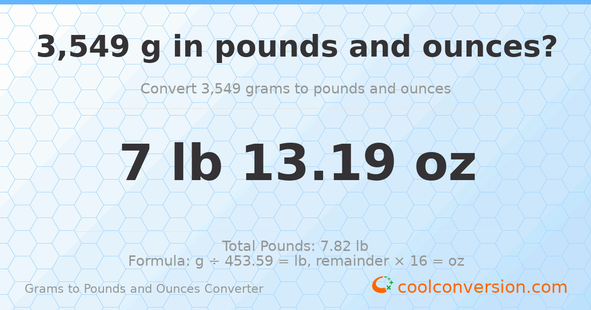 3549 g to lb and oz — 3549 g = 7 lb 13.19 oz