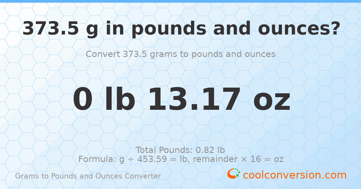 373.5 g to lb and oz — 373.5 g = 0 lb 13.17 oz