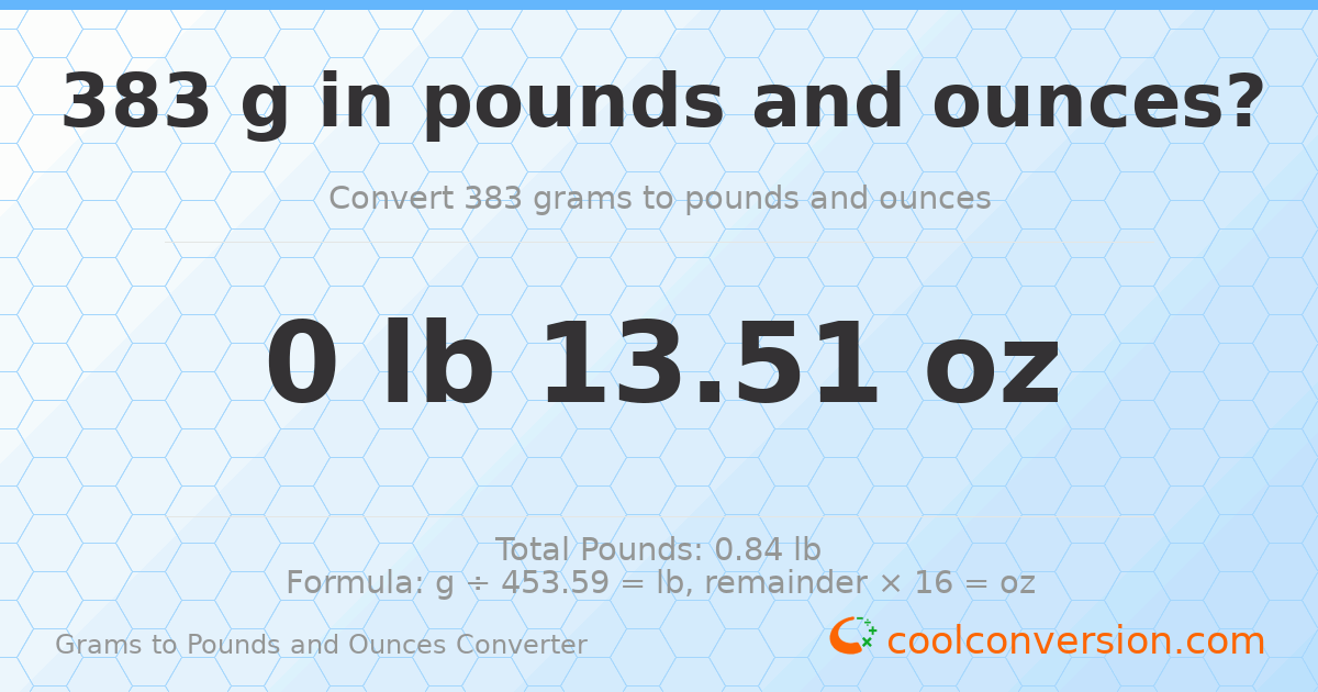 383 g to lb and oz — 383 g = 0 lb 13.51 oz