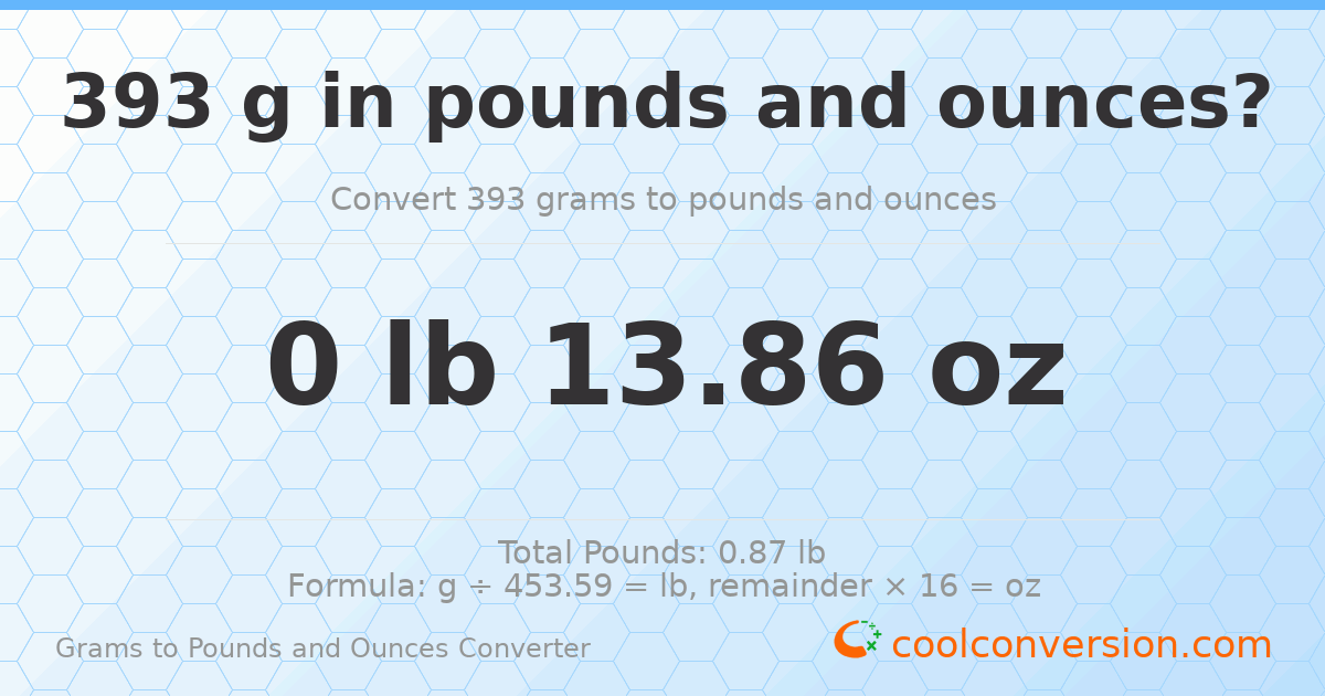 393 g to lb and oz — 393 g = 0 lb 13.86 oz