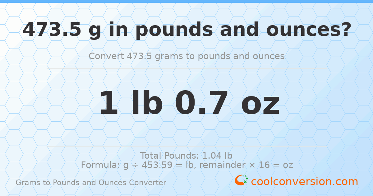 473.5 g to lb and oz — 473.5 g = 1 lb 0.7 oz