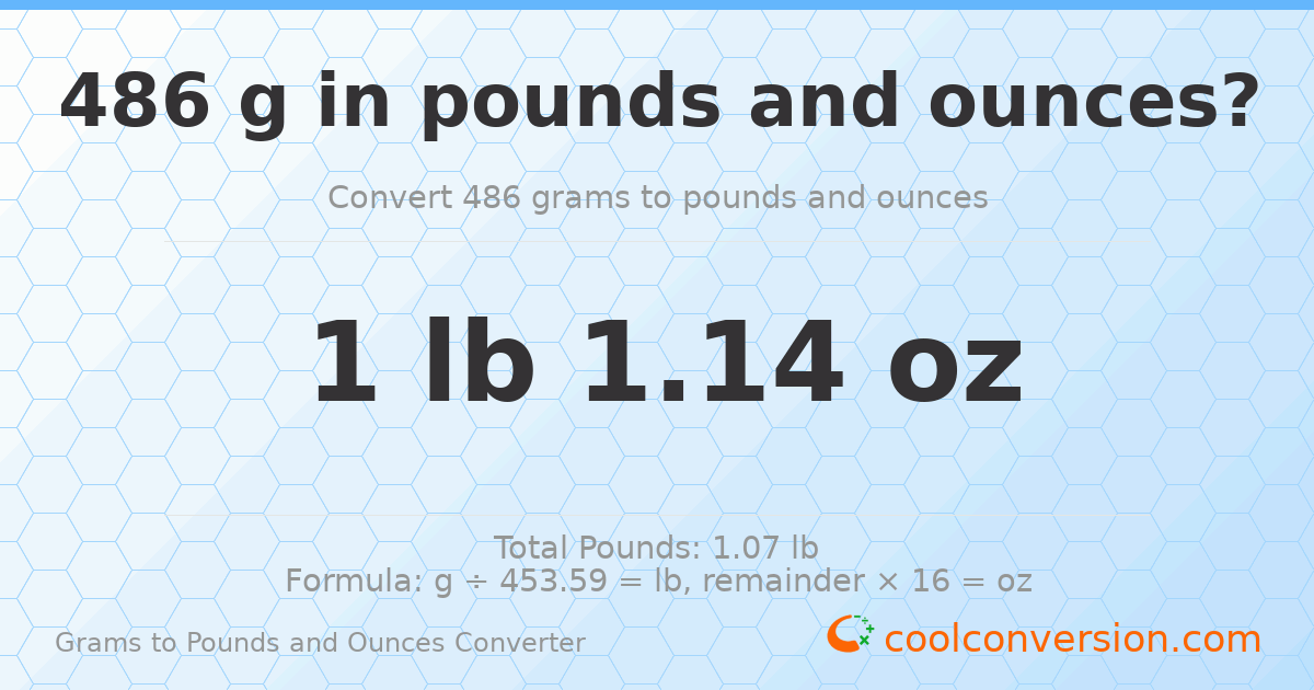 486 g to lb and oz — 486 g = 1 lb 1.14 oz