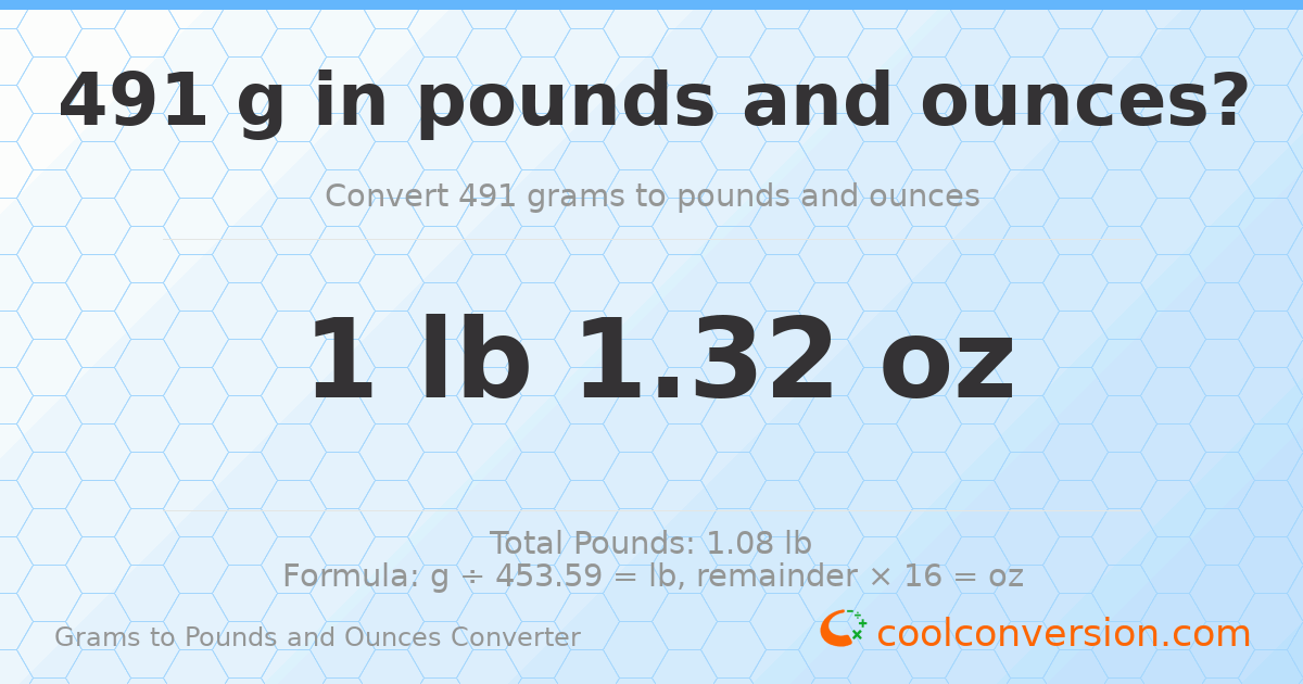 491 g to lb and oz — 491 g = 1 lb 1.32 oz