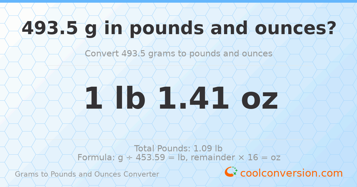 493.5 g to lb and oz — 493.5 g = 1 lb 1.41 oz
