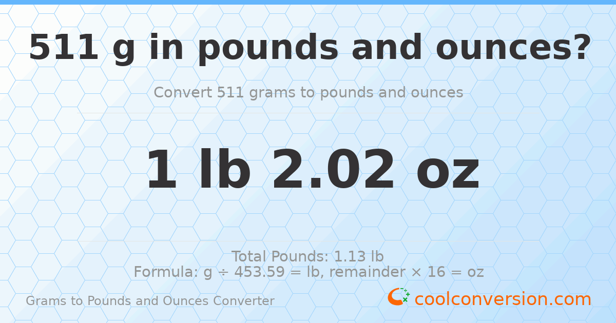 511 g to lb and oz — 511 g = 1 lb 2.02 oz