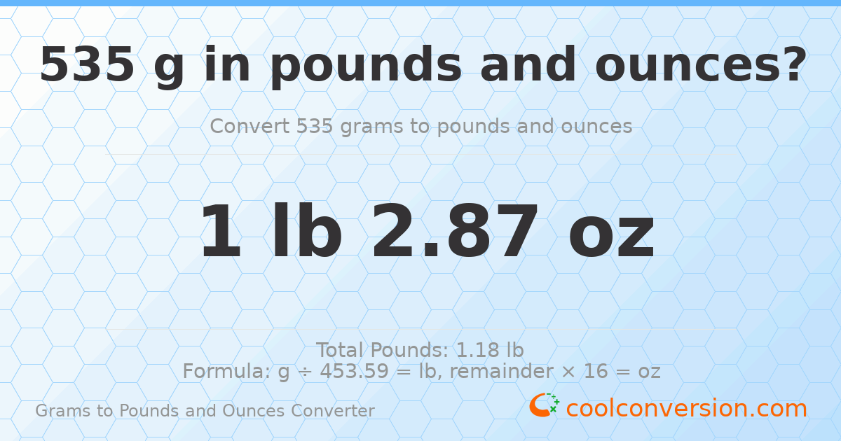 535 g to lb and oz — 535 g = 1 lb 2.87 oz