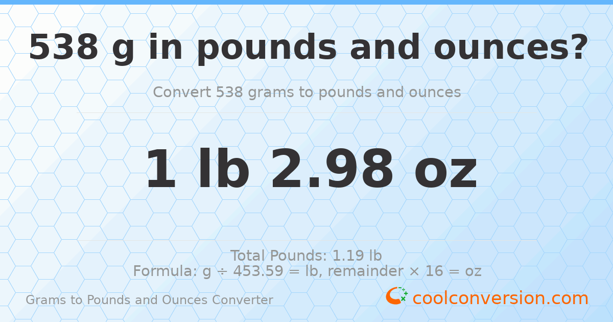 538 g to lb and oz — 538 g = 1 lb 2.98 oz