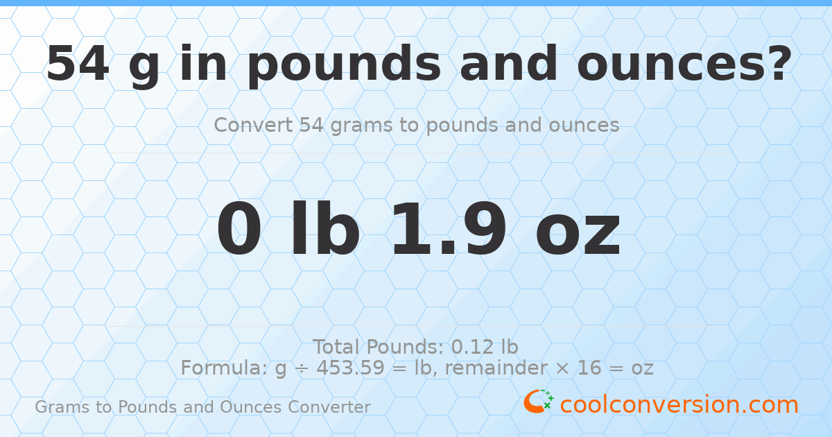 54 g to lb and oz — 54 g = 0 lb 1.9 oz