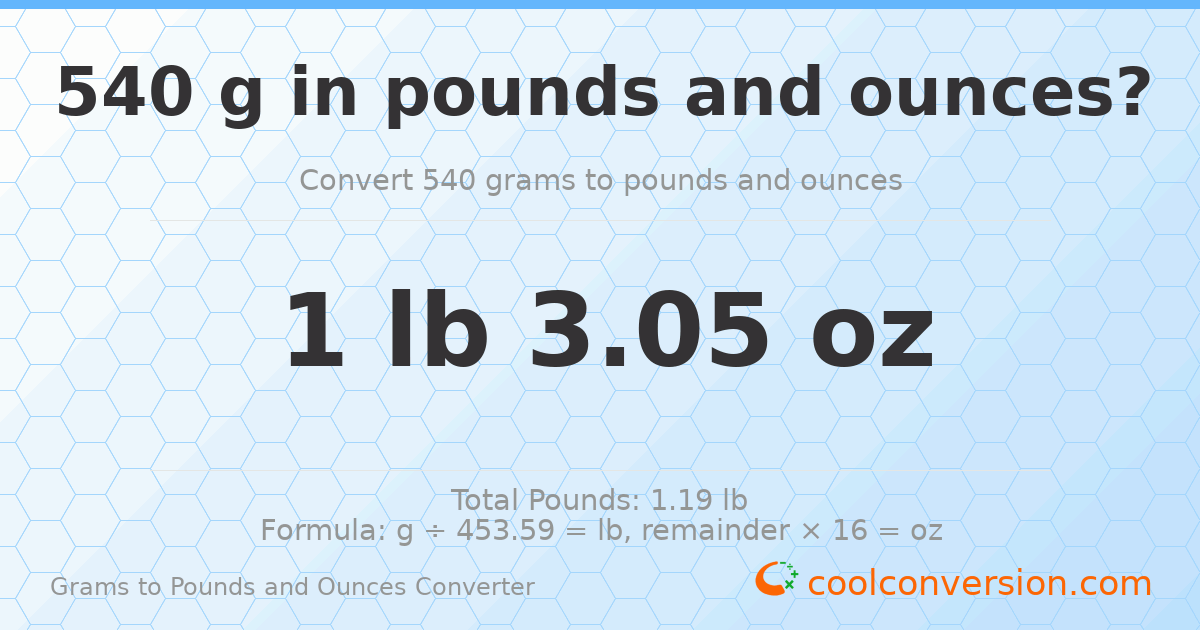 540 g to lb and oz — 540 g = 1 lb 3.05 oz