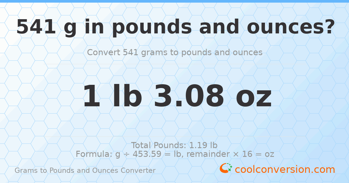 541 g to lb and oz — 541 g = 1 lb 3.08 oz