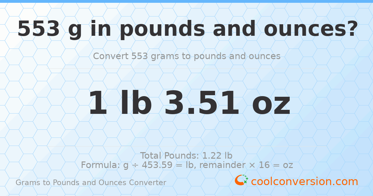 553 g to lb and oz — 553 g = 1 lb 3.51 oz
