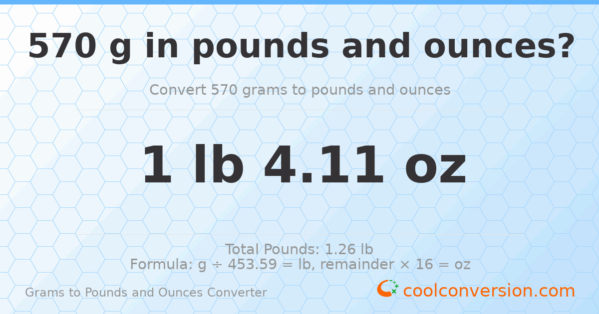 570 g to lb and oz — 570 g = 1 lb 4.11 oz