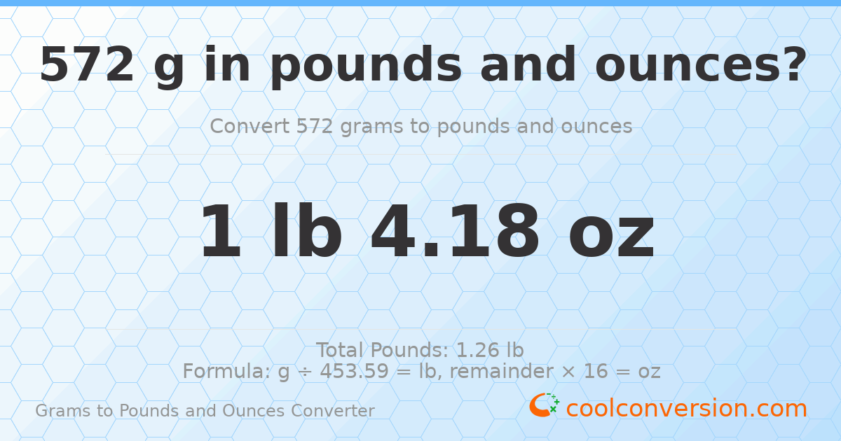 572 g to lb and oz — 572 g = 1 lb 4.18 oz