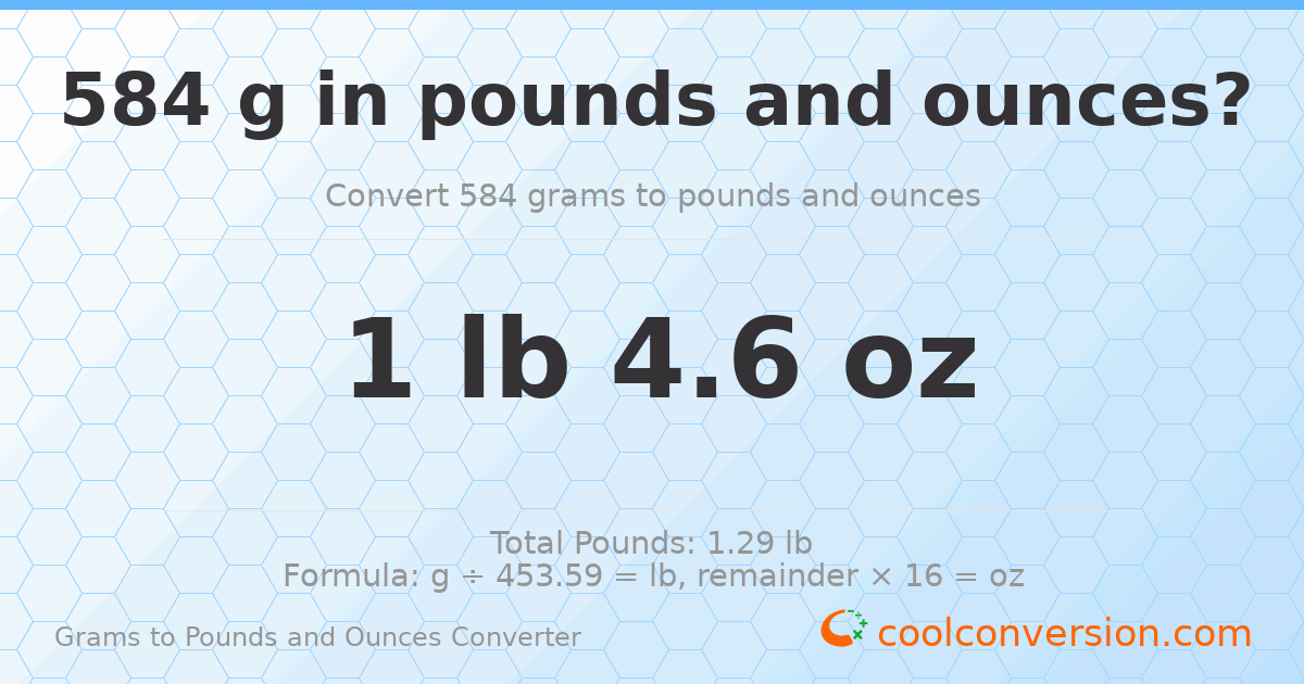 584 g to lb and oz — 584 g = 1 lb 4.6 oz