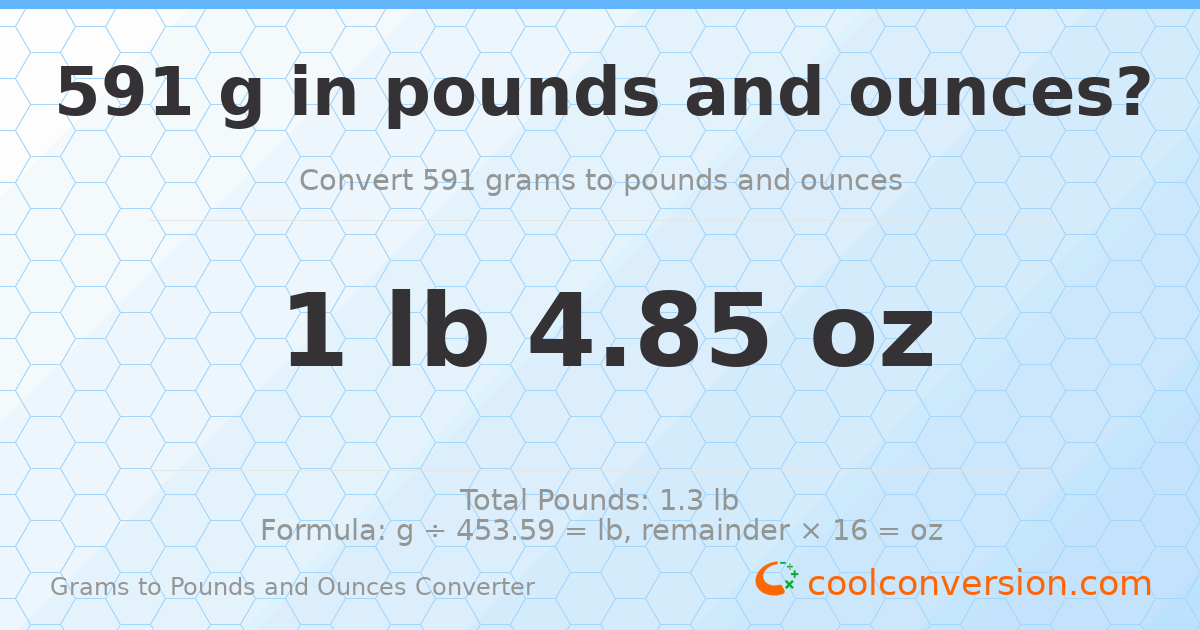 591 g to lb and oz — 591 g = 1 lb 4.85 oz