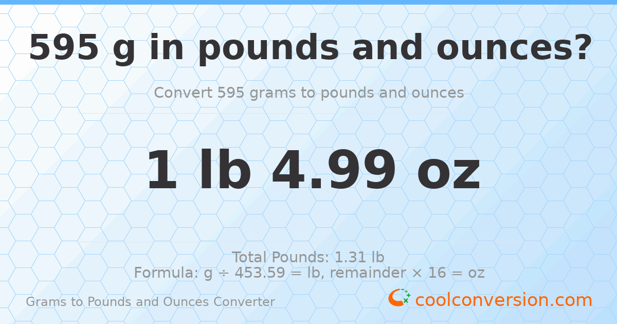 595 g to lb and oz — 595 g = 1 lb 4.99 oz
