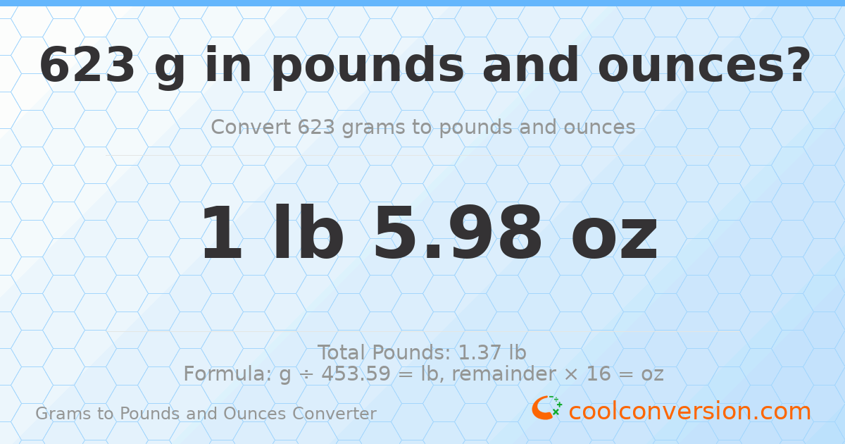623 g to lb and oz — 623 g = 1 lb 5.98 oz