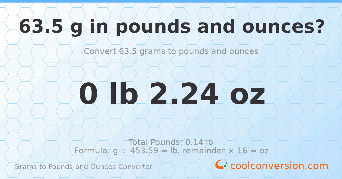 63.5 g to lb and oz — 63.5 g = 0 lb 2.24 oz