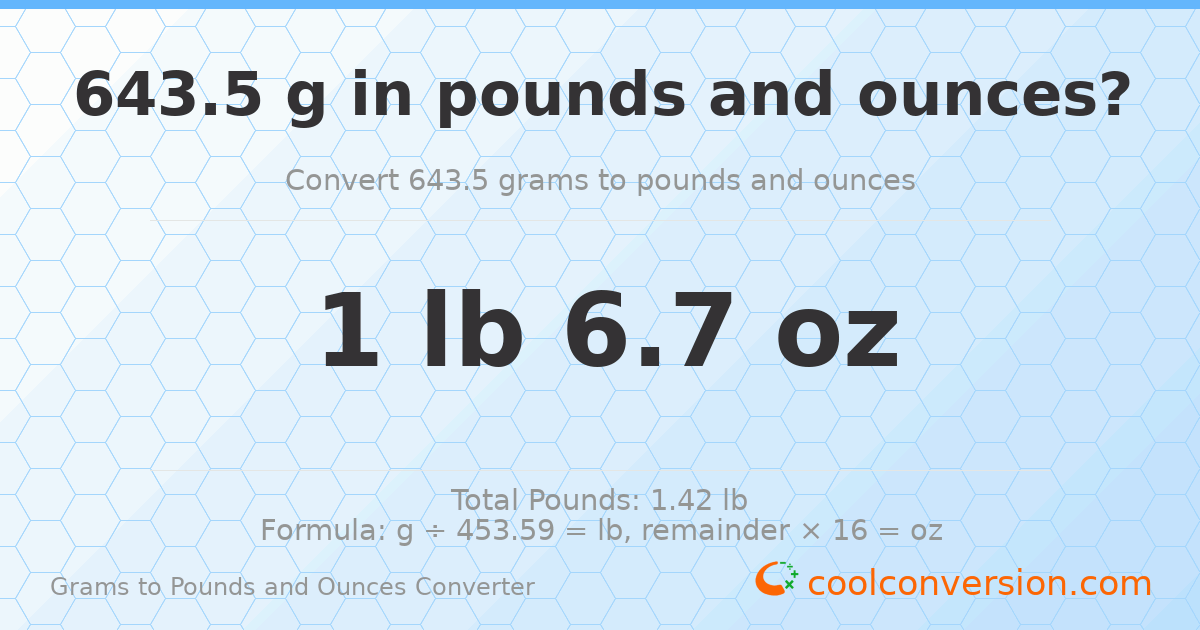 643.5 g to lb and oz — 643.5 g = 1 lb 6.7 oz