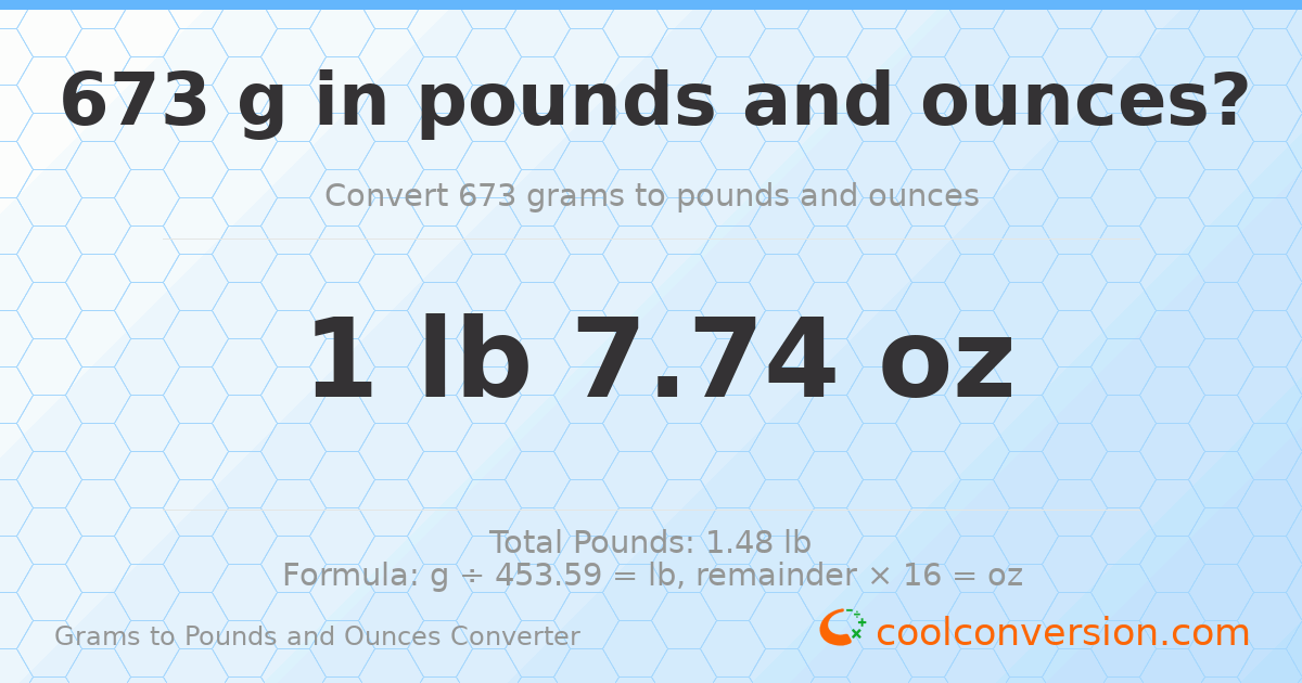 673 g to lb and oz — 673 g = 1 lb 7.74 oz