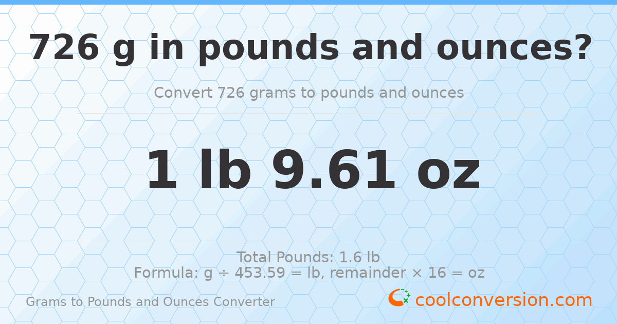 726 g to lb and oz — 726 g = 1 lb 9.61 oz