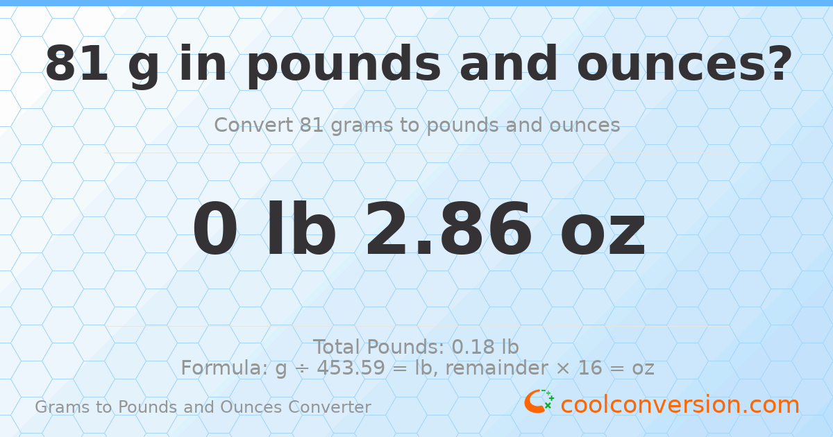 81 g to lb and oz — 81 g = 0 lb 2.86 oz