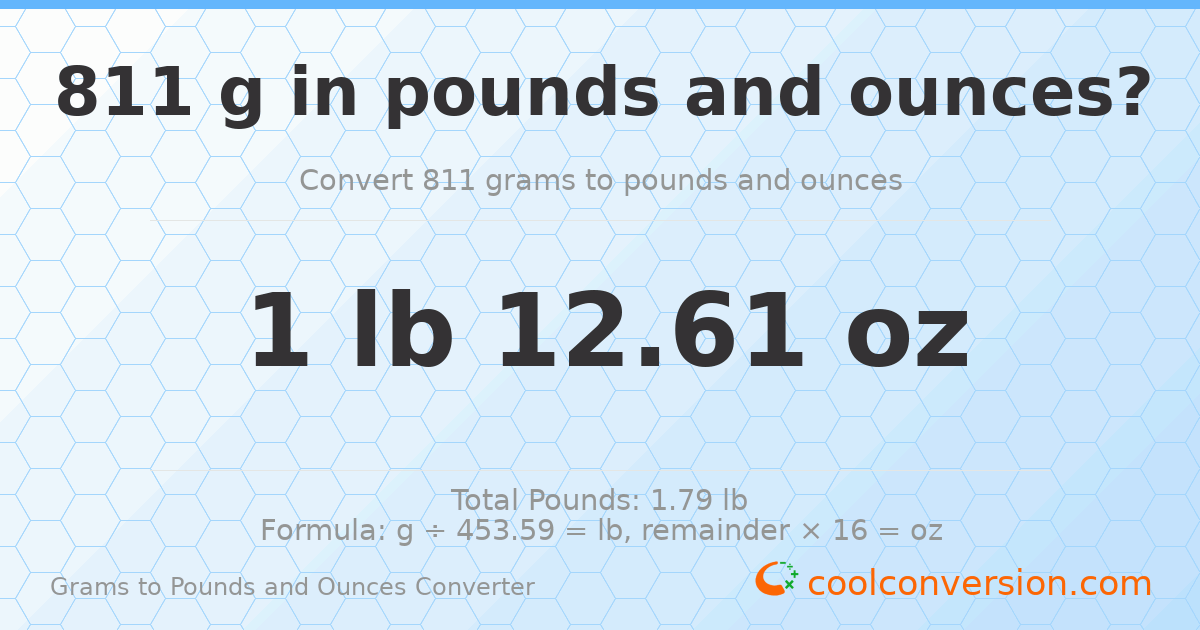 811 g to lb and oz — 811 g = 1 lb 12.61 oz