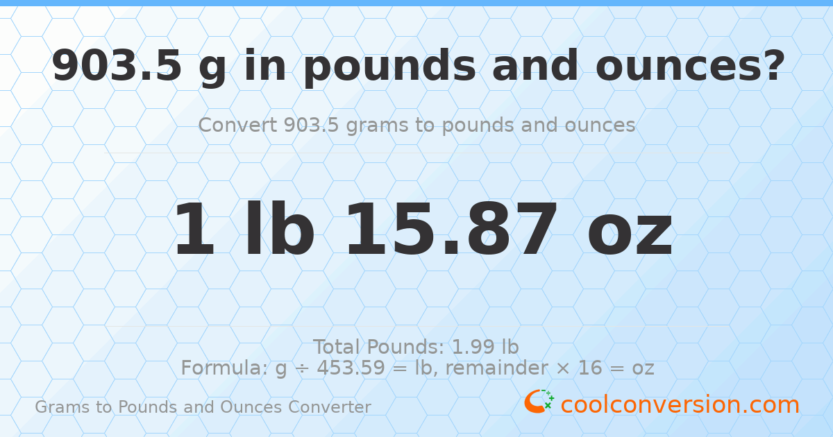 903.5 g to lb and oz — 903.5 g = 1 lb 15.87 oz