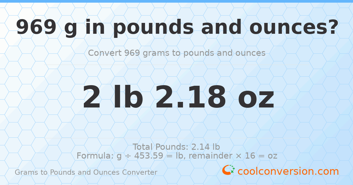 969 g to lb and oz — 969 g = 2 lb 2.18 oz