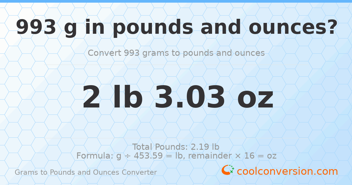 993 g to lb and oz — 993 g = 2 lb 3.03 oz